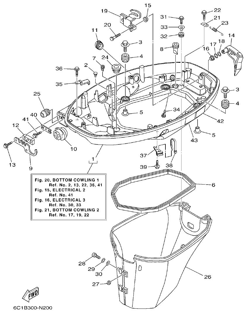 Yamaha FT50JET, FT60GET BOTTOM COWLING 1 parts diagram